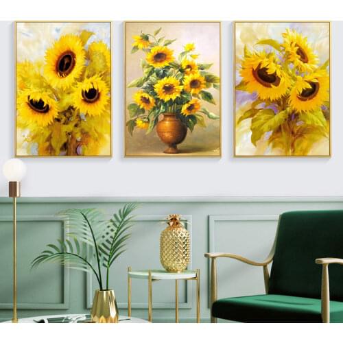 Flower Art Poster Sunflower Canvas Painting Yellow and Brilliant Wall Art Nordic Prints Pictures for Living Room Home Decor