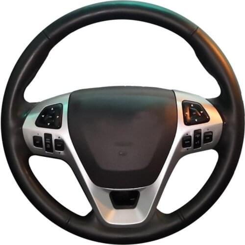 Customize Car Steering Wheel Cover For Ford Edge 4dr SUV 2015-2017 Ford Fusion 2013-2018 DIY Black Leather Steering Wheel Wrap