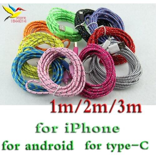 Durable cheap USB Data round braided Charger Cable Cord line 1M 2M 3M 8pin For iPhone 8 7 6 5 micro 5pin for android htc 500pcs