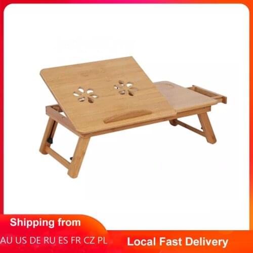 Adjustable Bamboo Rack Shelf Dormitory Bed Lap Desk Two Flowers Book Reading Tray Stand Bamboo Laptop Desk