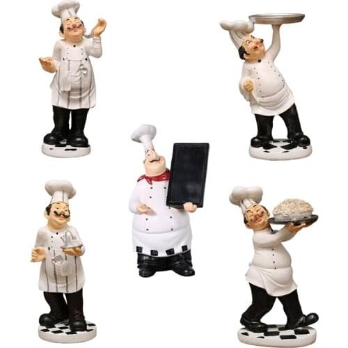 N7MB Retro European Chef Figurine Statue Model 3D Resin Art Craft Ornaments Home Kitchen Restaurant Decoration