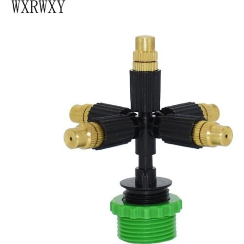 Wxrwxy Garden irrigation 4 way brass Nozzle Cross Atomizing brass misting nozzle male G1/2 G3/4 threaded connector 1pcs