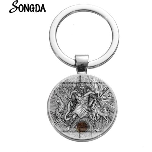 Slavic Thundermarks of Perun Keychain Glass Cabochon Long Key Chains Slavic Thundermarks Patterns Bronze Plated Keyrings