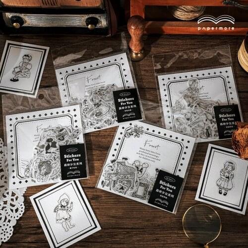 Vintage Black White Girls Stickers DIY Junk Journal Diary Planner Creative Craft Paper Scrapbooking Decorative Sticker