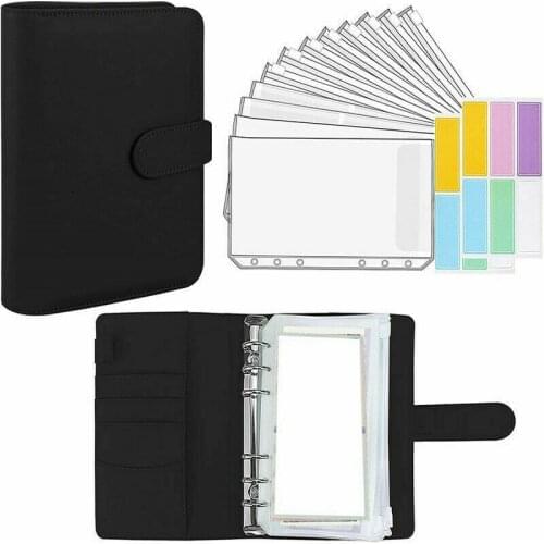 A6 PU Leather Notebook Portable Notebooks Budget Binders Planner Organizer 6 Ring Binder Cover Pocket Office School Stationery