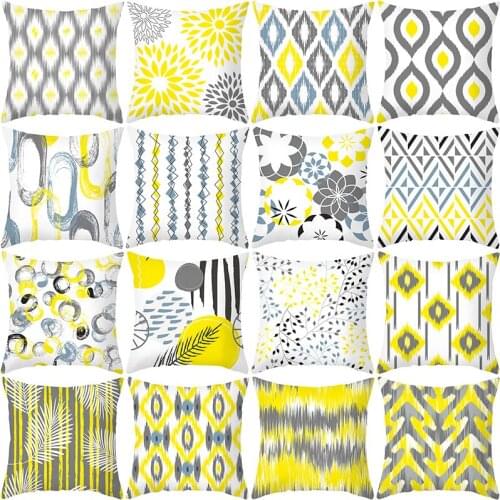 Yellow Gray Geometric Printing Peach Skin Pillowcase Customization Nordic Minimalist Bed Cushion Office Sofa Cushion