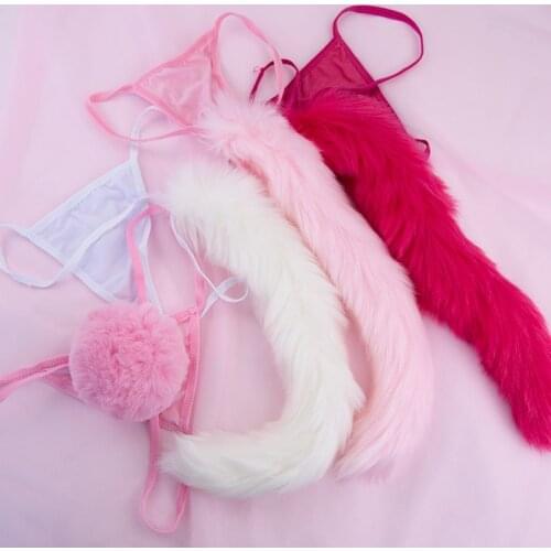 Fox Tail Rabbit Tail Cute Sexy Lingerie Underwear Plush Hair Ball G String Kawaii Lolita Female Cotton Thong Briefs Panties