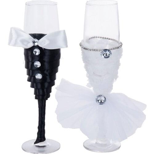 1 Pair Wedding Wine Glass Champagne Glass Red Wine Cup Blue Dress Champagne Goblet Wedding Supplies High Grade Wine Glasses