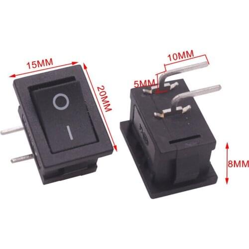 10 Pcs 20*15*8mm On / Off Black Rocker Switch 90 Degree Curved Plug 4 Plugs Switch 6A 250V 10A 125V AC Electrical Accessories