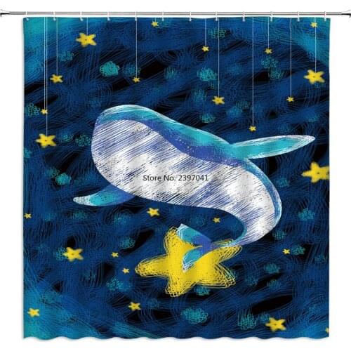 2021 Blue Dolphin Shower Curtains Bath Curtain Home Decor Waterproof Bathroom Cartoon Ocean Children Fish Seas Curtain180*180cm