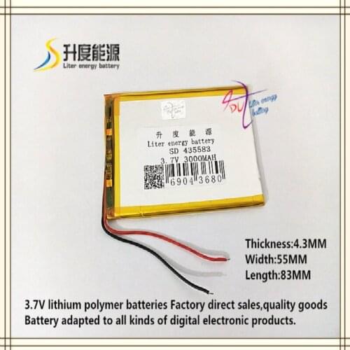 3.7V 3000mAH 435583 Polymer lithium ion / Li-ion battery for tablet pc Digital photo frame power bank