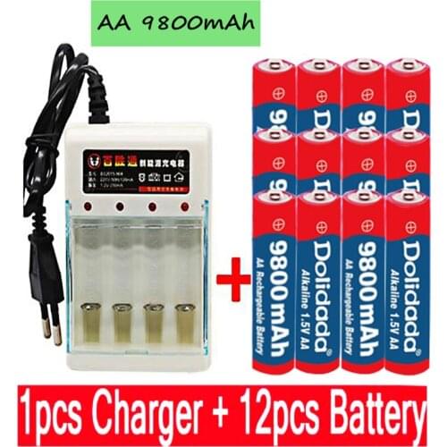2021 New Tag AA battery 9800 mah rechargeable battery AA 1.5 V. Rechargeable New Alcalinas drummey +1pcs 4-cell battery charger