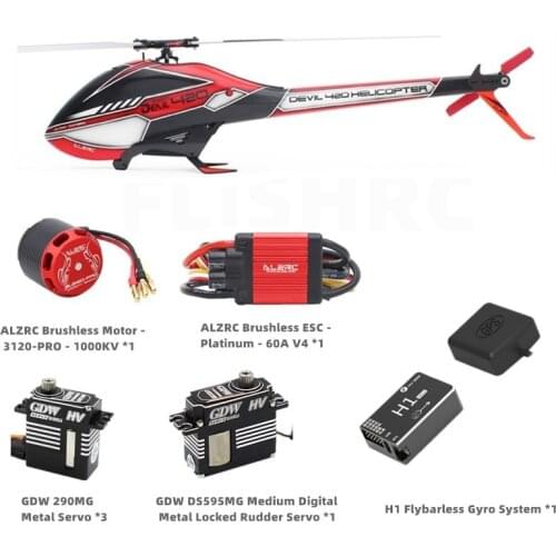 ALZRC - Devil 420 FAST FBL Super Combo GDW DS290MG and GDW DS595MG with H1 Flybarless Gyro System 420 RC Helicopter