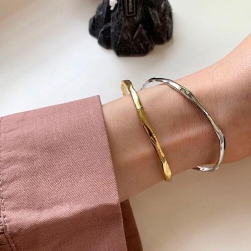 MEEKCAT 925 Sterling Silver Bracelet for Women New Trend Elegant Vintage Irregular Texture Bangles Girl Party Jewelry Lover Gift