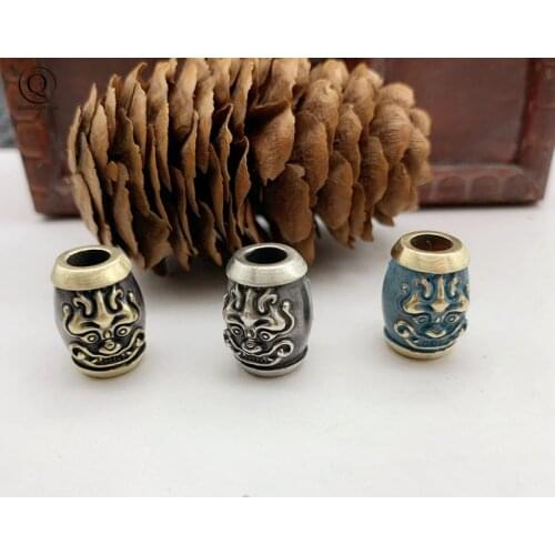 Copper Beast Chinese Mythical Animal Pi Xiu Mythical Pattern Barrel Beads Knife Pendants Jewelry DIY EDC Tool Paracord Keychains