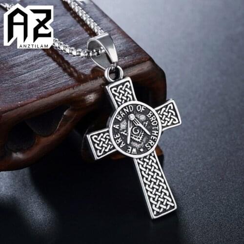 AZ High Quality Silver Color Stainless Steel Religious Masonic Cross Pendants Necklace For Men Jewelry Christmas Gifts