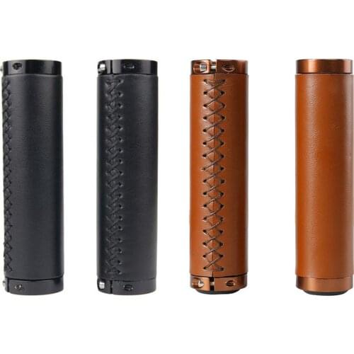 Bicycle Grip Cover Retro PU Leather Non-skid Handle Shock Absorption Cycling Steering Wheel Bicycle Lock On Vintage Alloy Grip