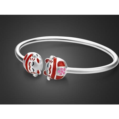 Small size childs bracelet 100% 925 sterling silver cartoon cat pendant solid silver bracelet suitable for baby wear bracelet