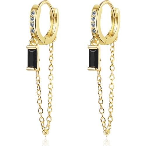 Long Tassels Black Pendant Earring Vintage Geometry Round Cz Crystal Hoop Earrings For Women Man Girls Korean Fashion Jewelry