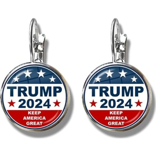 Donald Trump 2024 Earrings Keep America Great Symbol Trump for President Series Earring Glass Brozne Silver Plated Jewelry
