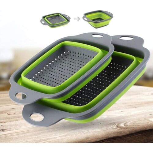 2pcs/set Foldable Silicone Colander Fruit Vegetable Washing Basket Strainer Collapsible Drainer With Handle Kitchen Tool