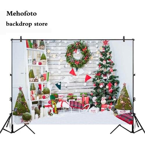 Mehofoto Newborn Baby Shower Photography Backdrop Christmas Tree Photo Background Wooden Floor Board Back Drop 7x5ft Cloth 148