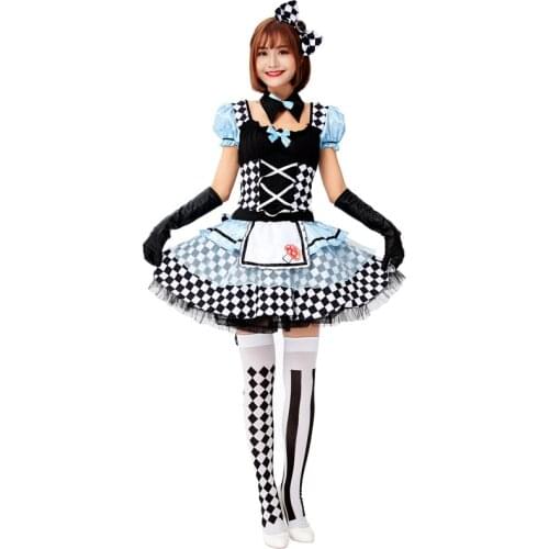 Halloween Classic Alice In Wonderland Sissy Maid Sweet Lolita Cosplay Costume Blue Party Anime Alice Dream Fancy Dress With Stockings