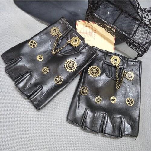 Steampunk Gear PU Punk Gloves Vintage Gothic Unisex Cosplay Gloves Medieval Accessory Handmade Photography Fancy Dress