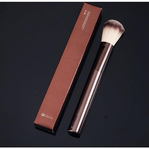 Foundation/Blush Brush No.2 - Metal dark-bronze Handle Synthetic Blush Highlighter MAKEUP Brush Cosmetics Blend Tool