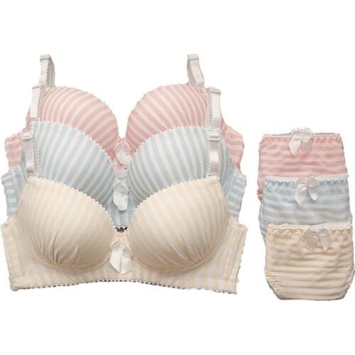 Striped Bras Set For GirlsTraining Bra Set Breathable Girl Underwear Child Bras+Briefs Soft Cotton Girl Teenage Underwear set