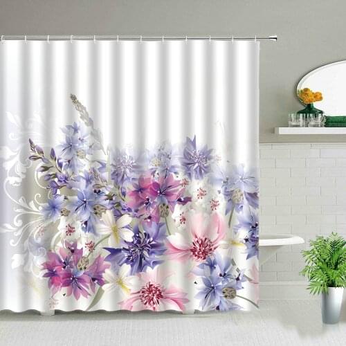 Beautiful flowers spring purple pink watercolor shower curtain bathroom makeover home decoration