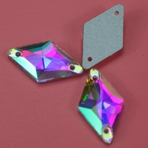 Crystal AB Color 11x19mm Flat Back Rhombus Fancy Crystal Sew On Stones Glass Crystals For Dress Making
