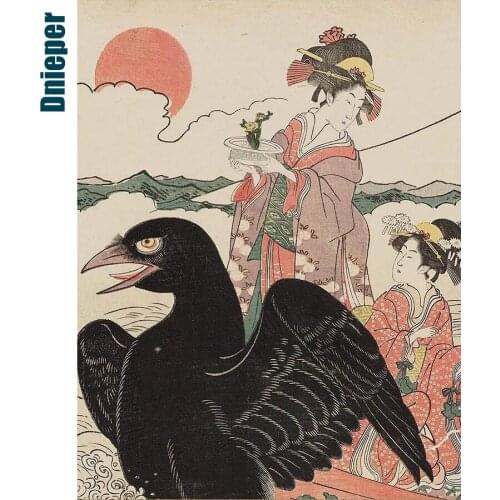 Dnieper Round Diamond Painting Diy Diamond "Women In A Crow Boat" Embroidery Mosaic Picture Rhinestone Handmade Kits Home Decor