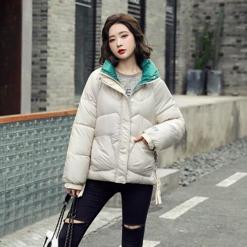 Thick Cotton Padded Letter Print Casual Outwear Stand Collar Womens Jackets 2021 Oversized Solid Parkas Female Winter Loose