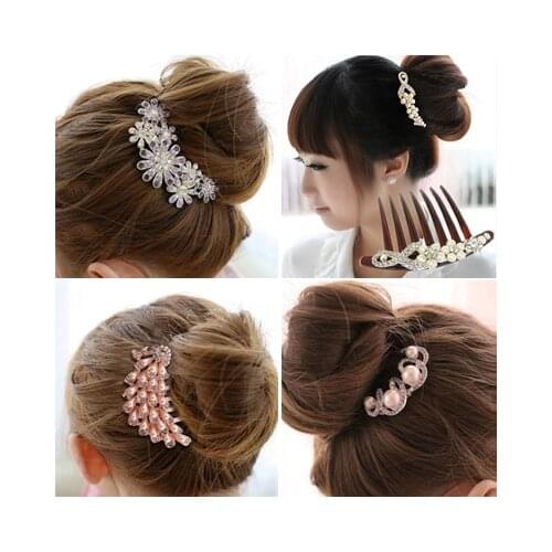 Fashion Pearl Flower Hair Combs Hairpin Kanzashi Accessories For Women Girls Bun Hair Clips Pin Styling Tools Headwear Ornaments