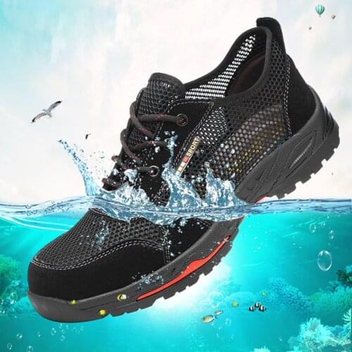Men Summer Breathable Mesh Safety Shoes Anti-Smashing Puncture Steel Toe Shoes Lightweight Men Work Shoes CasualB Boots Man