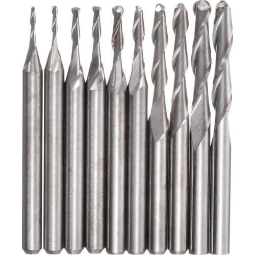 10Pcs Carbide Ball Nose End Mill Set 1/1.5/2.0/2.5/3.175mm 2 Flutes Wood Cutter Carbide Bits CNC Engraving Router Bits