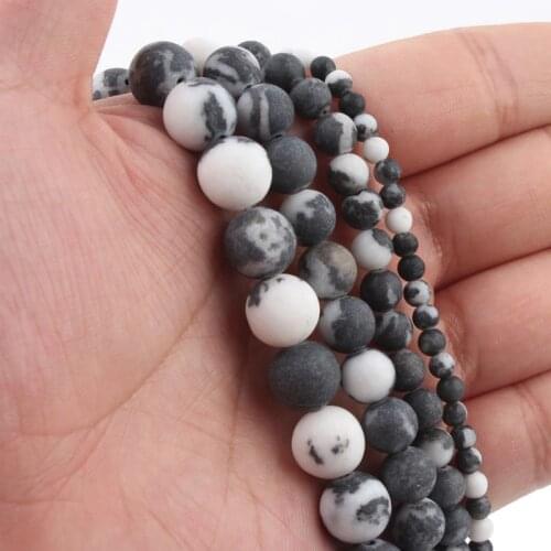 Natural Stone Matte Black White Zebra Jespers Round Losoe Spacer Beads for Jewelry Making DIY Charm Bracelet Necklace 4-12mm