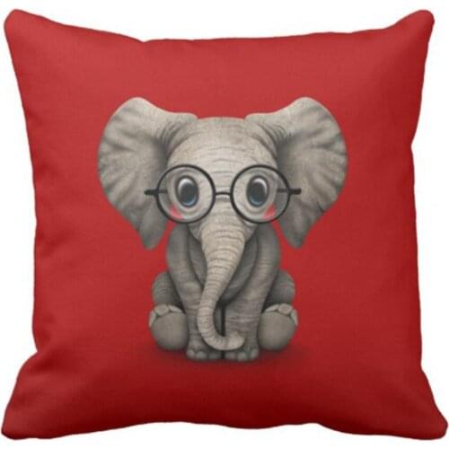 Throw Pillow Cover Wearing Cute Baby Elephant with Reading Glasses Eye Decorative Pillow Case Home Decor Square 18 x 18 Inch Pil