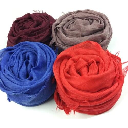 Plain Color Women Scarves Muslim Hijabs Headscarf Soft Fringe Shawl Wrap Islamic Turban Ladies Breathable Head Scarf 190x100cm