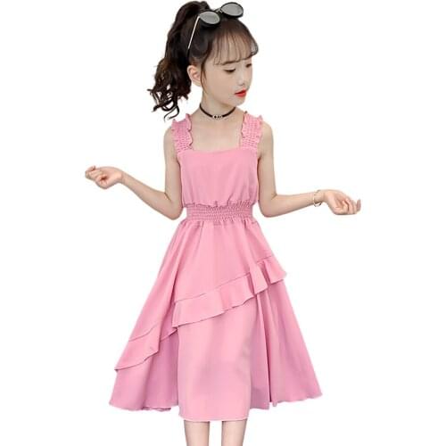 Teenage Girl Dresses Solid Color Girl Party Dress Ruffles Children Dresses Summer Clothes For Girls 6 8 10 12 14