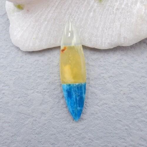 Natural Prehnite,Yellow Opal And Blue Apatite Crystal Gemstone Fashion Pendant Bead 45x11x4mm 3g