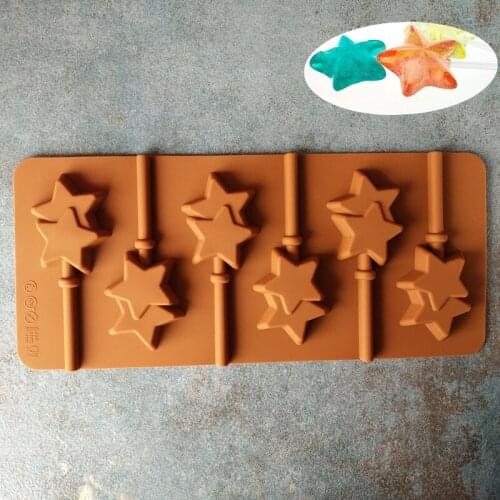 Five Star Star Lollipop DIY Manual Three-dimensional Silicone Chocolate Mold Six Double Star Lollipop A063