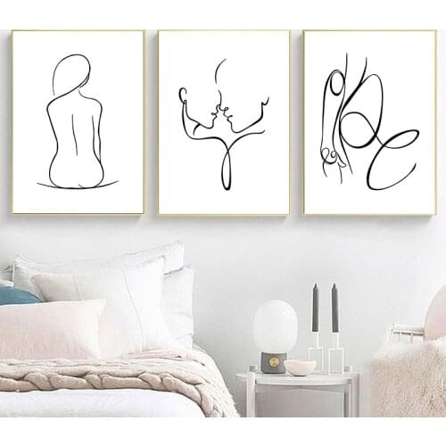 Self-adhesive Wall Stickers Abstract Poster Line Woman Wall Art Painting Posters and Prints Wall Pictures for Home Decoration