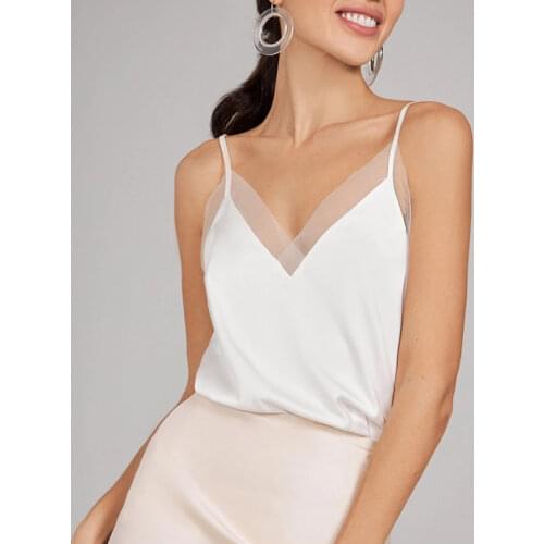 Sexy Satin Lace Patchwork Sling Tops Spaghetti Halter Solid Tank Tops For Women 2021 Summer Sleeveless Streetwear Camisole