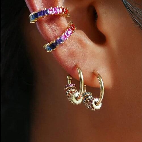 Lost Lady New Colorful Zircon C Hoop Huggies Earrings for Women Geometric Gold Color Circles Small Earrings Wholesale jewelry