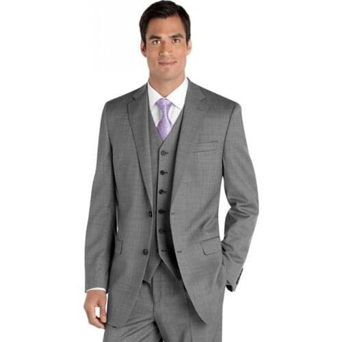 Notched Lapel Two Button Groomsman Gray Tuxedos Male Wedding Suits Handsome Blazer ( jacket+Pants+vest)