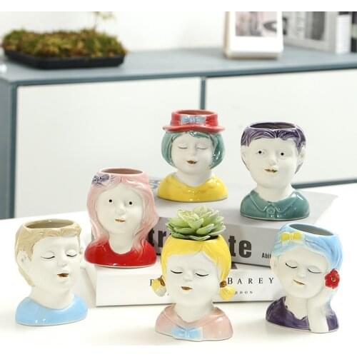 Nordic Humanoid Ceramics Flower Pot Portrait Head Vase Balcony Succulents Plants Bonsai Pot Crafts Garden Decoration Accessories