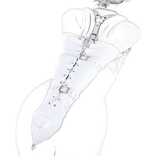 SM Bondage Woman White PU Leather Arms Restraint Glove Hands Cuffs Binding Kit For Sex Slave Positioning Kit Adult Sex Products