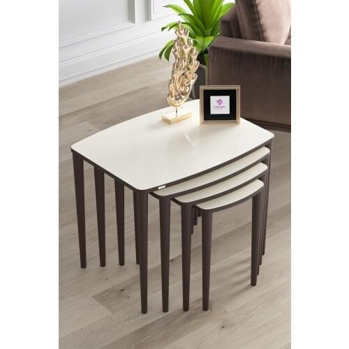 Modern Canisa Telwe Series Cream Mdf 4lü Zigon Coffee Table Set/mdf Surface And Beech 1 With Feet. Grade Quality coffe table